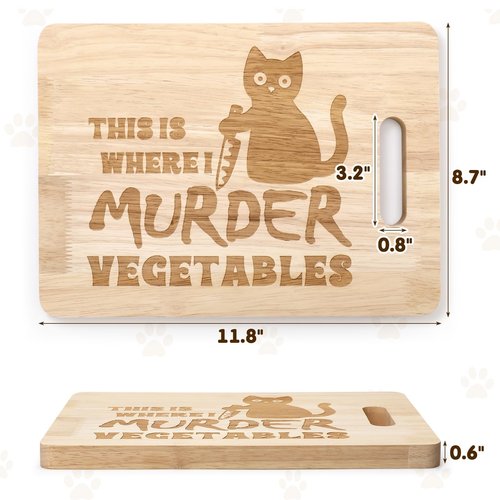 Funny Black Cat Cutting Board This Is Where I Murder Vegetable Wooden Food Serving Tray Dethawing Engraved Cooking Kitchen Wedding Gift Kitten Lovers Dietitian Women Valentines Home Decor