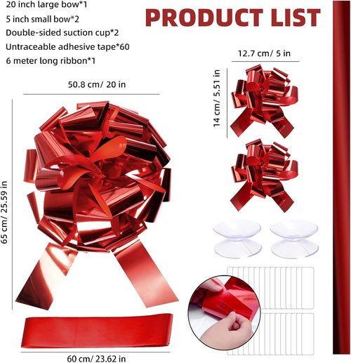 Big Car Bow - Metallic Red 20-Inch Round Gift Bow for Cars, Weddings, Birthdays & Holidays