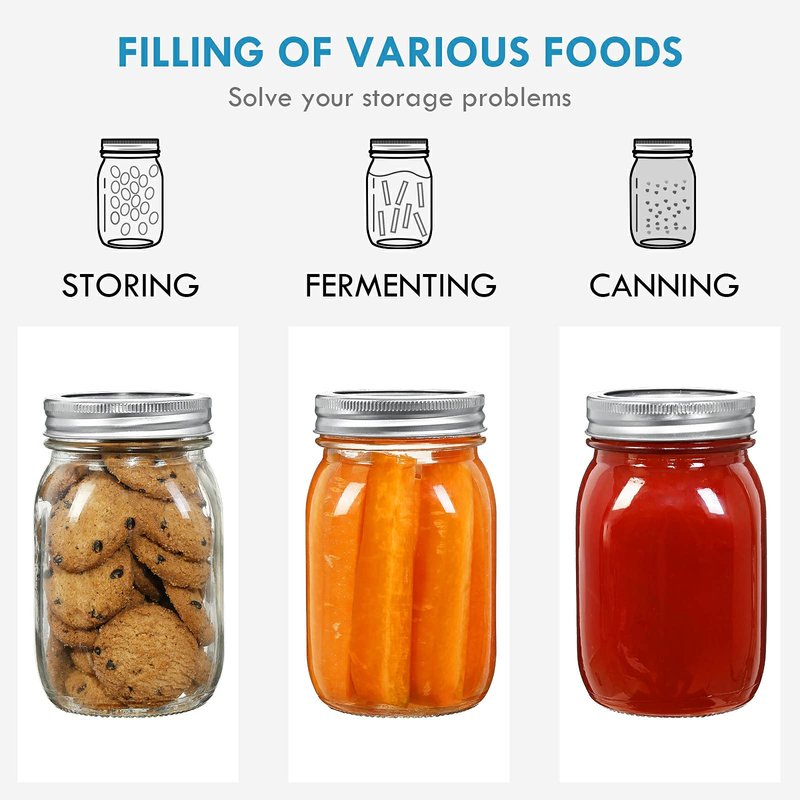 YEBODA 16 oz Wide Mouth Mason Jars 12 Pack Glass Canning Jars with Airtight Lids and Bands for Preserving, Jam, Honey, Jelly, Wedding Favors, Sauces, DIY Spice Jars, Salad, Yogurt