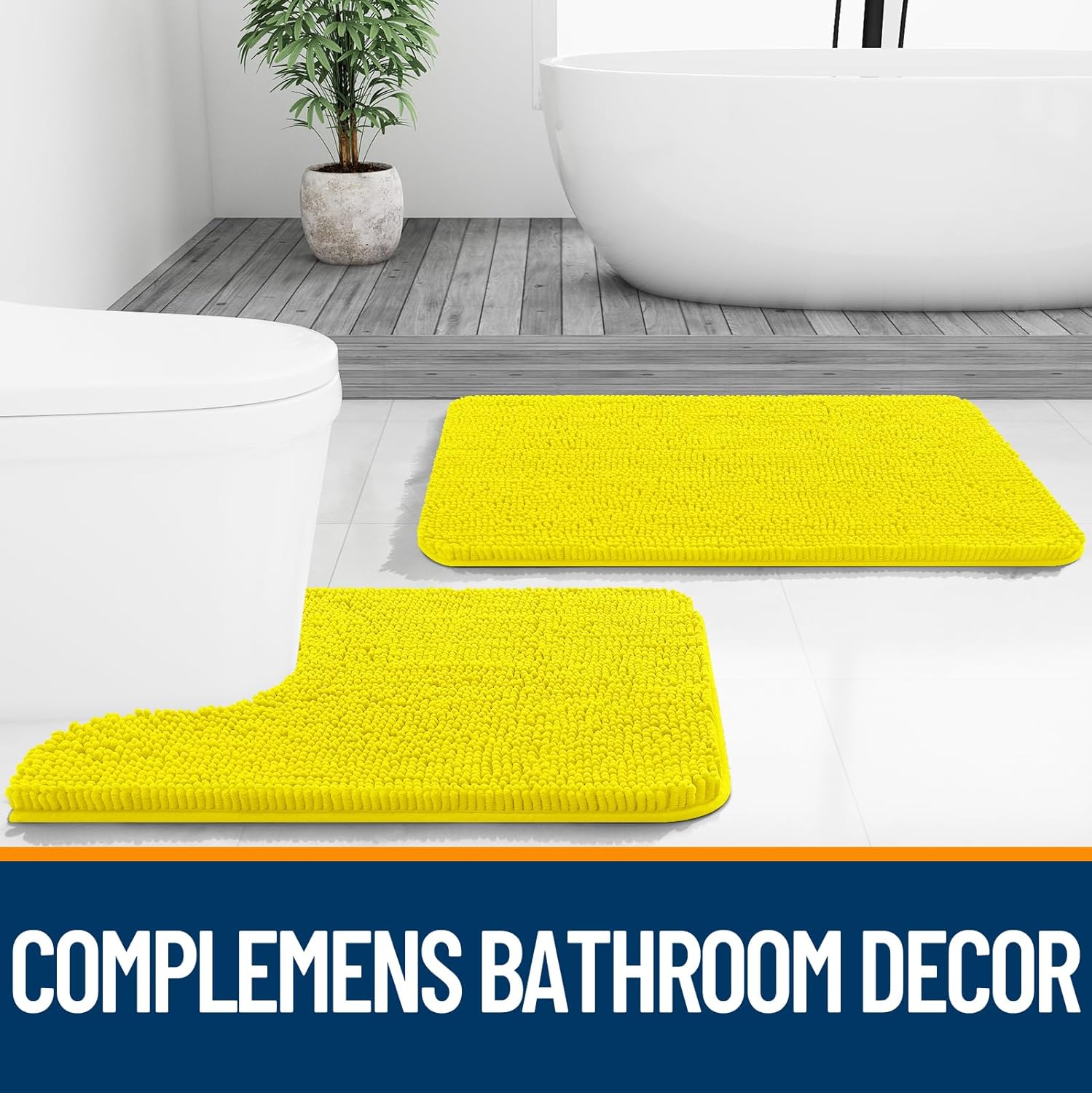 OLANLY Bathroom Rugs - Extra Soft Chenille Bath Mats with Rubber Backing | 36x24, Lemon Yellow, Quick Dry