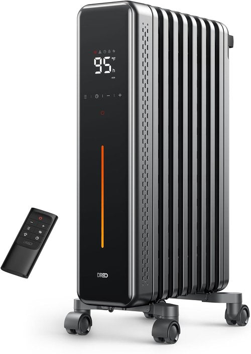 DREO Oil Filled Radiator Heater - 1500W Electric Heater with Remote & Digital Thermostat | 8 Fins, Quiet Operation