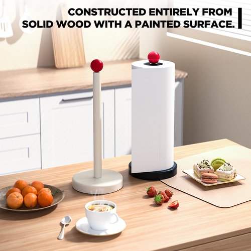 ISUGWRCQ Paper Towel Holder Countertop, Cute Red Ball Decorative Wooden Paper Towel Stand Kitchen Roll Freestanding Organizer, Wood Paper Towels Rolls - for Kitchen(Black)