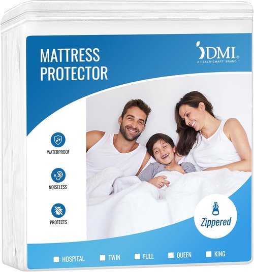 DMI Waterproof Mattress Protector - Encased Zippered Fit Bed Pad | Queen Size, White