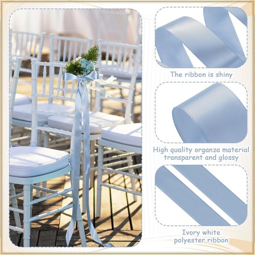 Daifunli Wedding Bows - Elegant Dusty Blue Satin Chair Decorations | 24 Pcs Aisle Ribbons for Ceremony
