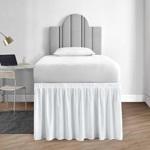 1000 Series College Dorm Room Bedskirts Twin XL Extra Long Ruffled with Split Corner Elegant Design Premium Brushed Microfiber Tailored Drop Easy Care Wrinkle Free - Twin-XL - 26" Drop, White