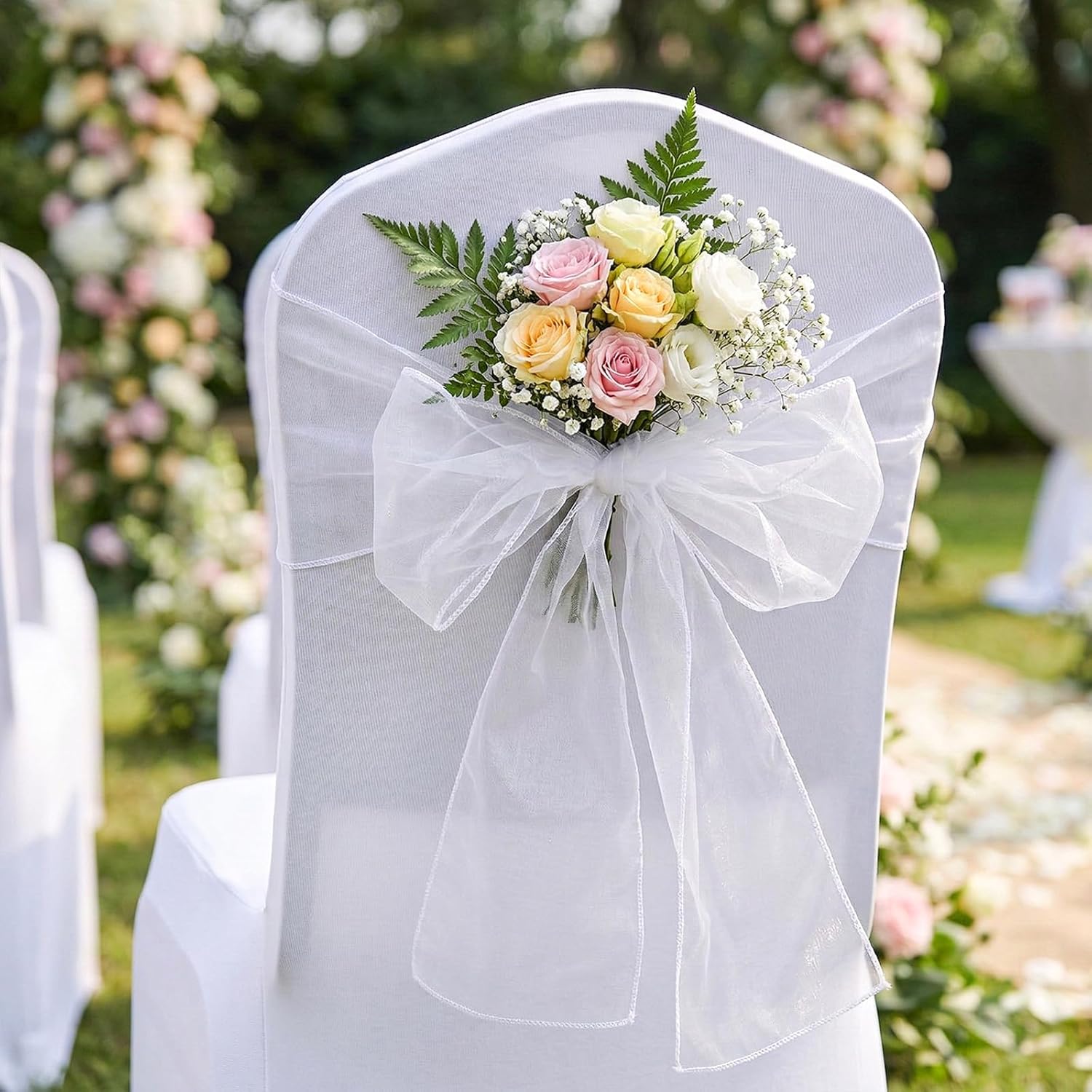 Tosnail 30 Pack Organza Chair Sashes - Elegant White Tulle Bow Ties for Weddings & Parties | 108 x 6.7 Inches