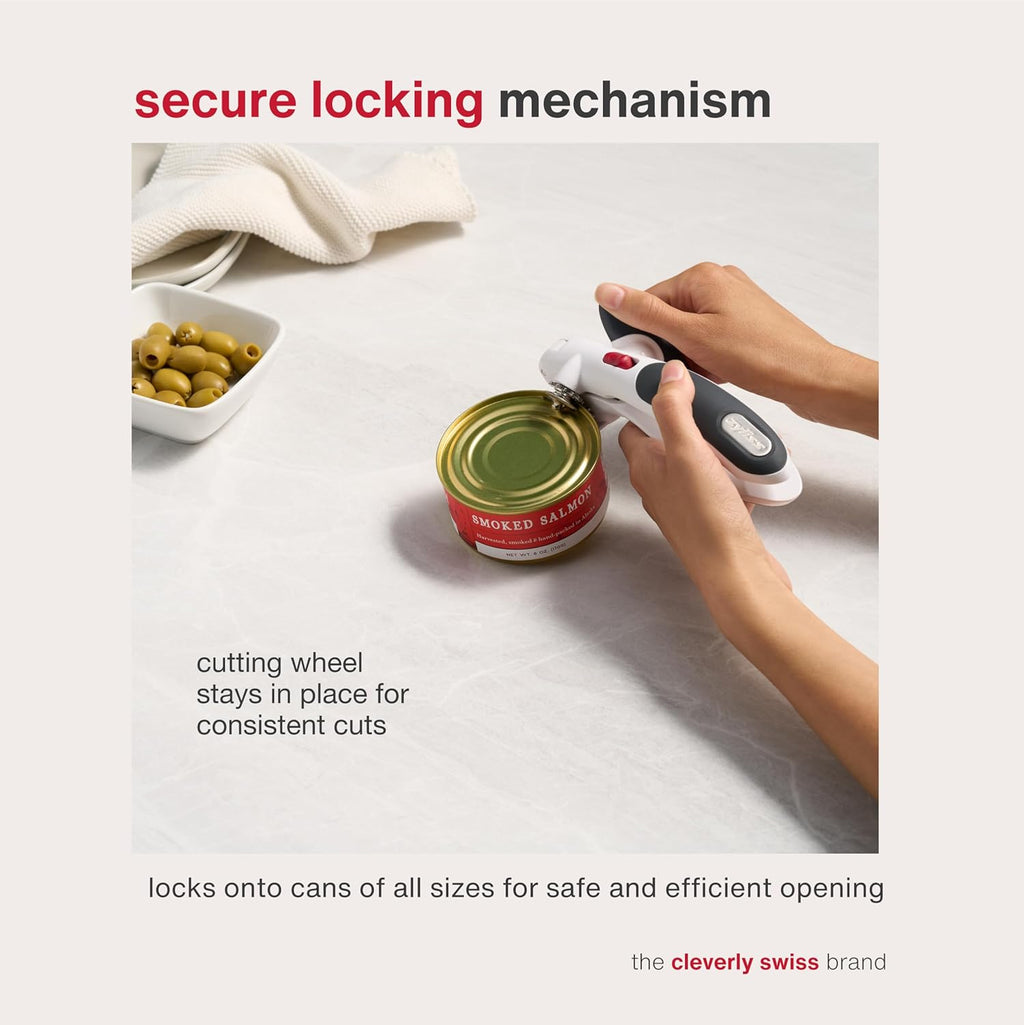 Zyliss Lock N' Lift Can Opener - Easy Manual Opener with Lid Lifter Magnet - White/Gray