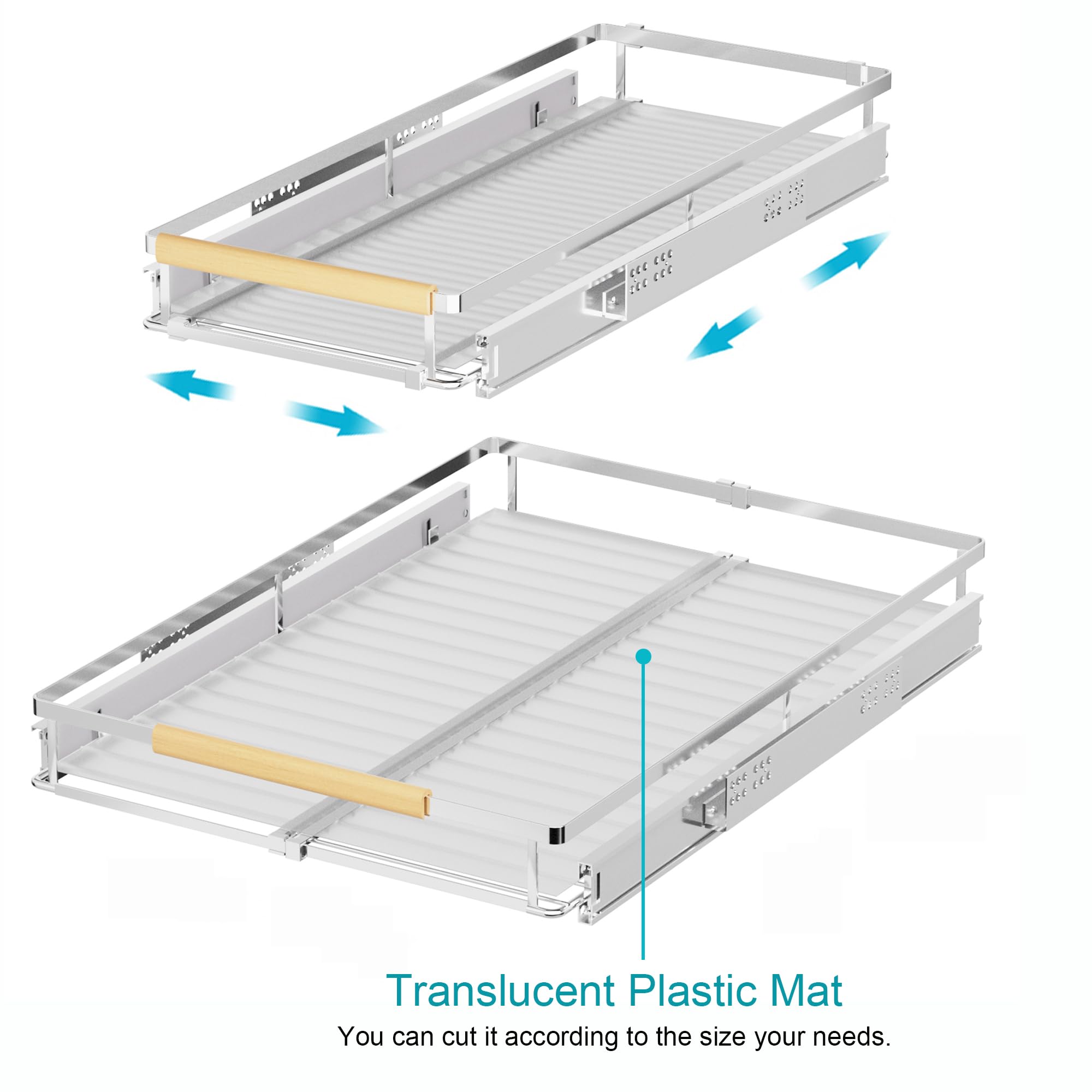 iPEGTOP 2 Pack Pull Out Cabinet Drawer Shelf Organizer, Extendable Sliding Slide Out Pantry Shelves Storage Heavy Duty for Kitchen Cabinets Under Sink, Adjustable Width 12.1~18.4" W x 22.4" D