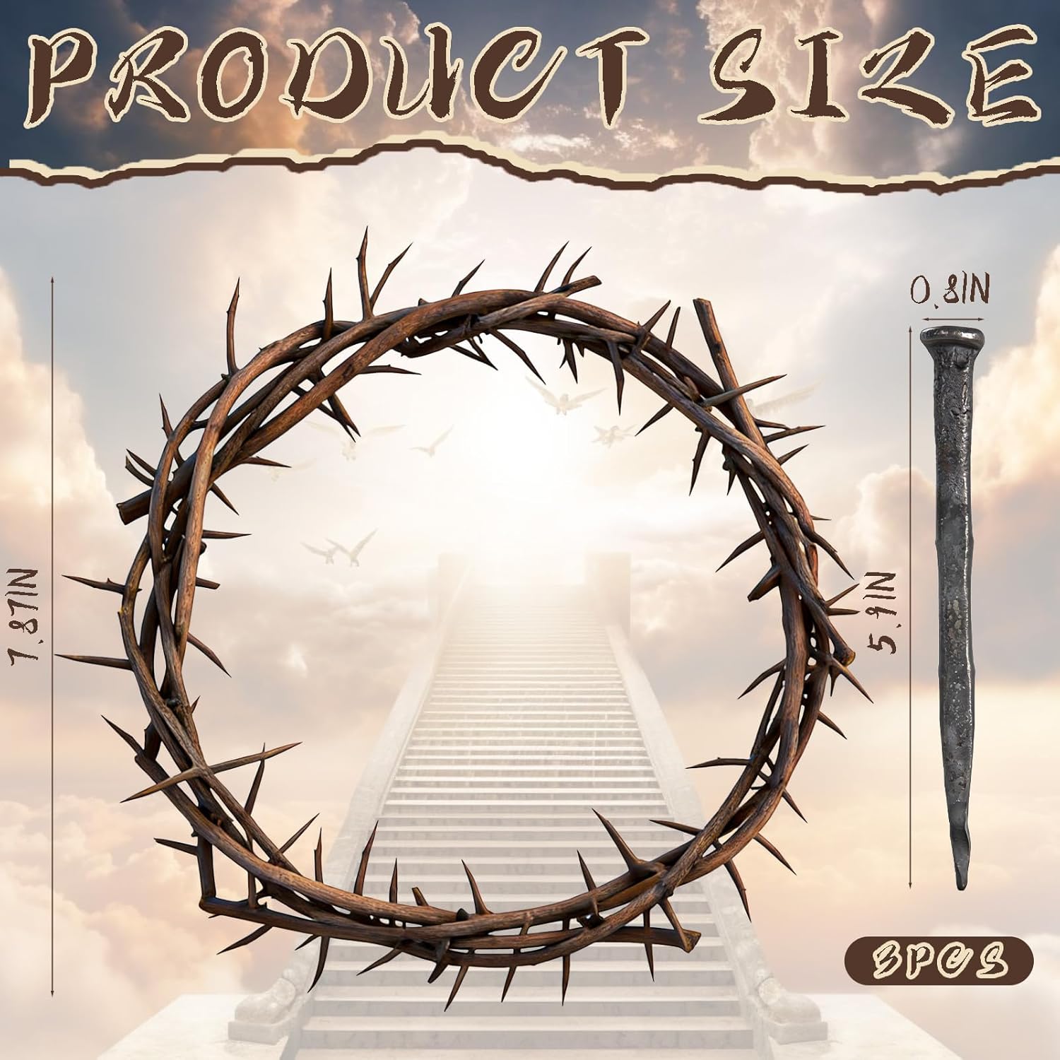 Skiennix Crown of Thorns - Christian Jesus Decor with Crucifixion Nails | 4 Pieces for Easter Celebrations