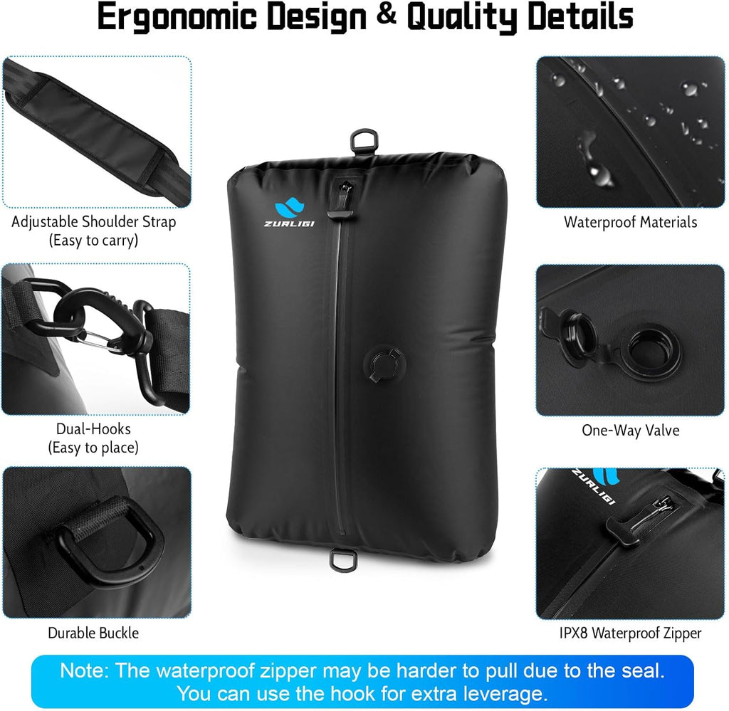 Zurligi Travel Vacuum Bags - IPX8 Waterproof Compression Bags with Mini Pump | 39L for Clothes & Luggage (2-Pack, Black)