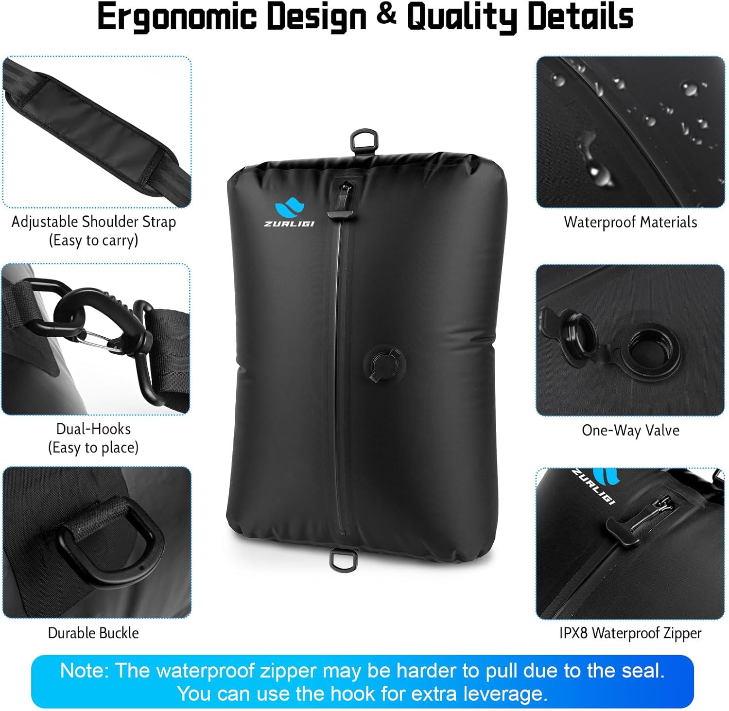 Zurligi Travel Vacuum Bags - IPX8 Waterproof Compression Bags with Mini Pump | 39L for Clothes & Luggage (2-Pack, Black)