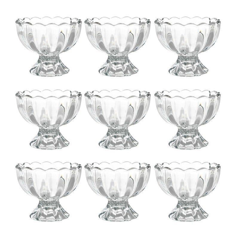 DNIENKGE Iced Cream Dessert Bowl，Set of 9，6oz Vintage Glass ware with Heavy Base, Drinking Cup for Sundae, Fruit, Ice Cream, Snack, Condiment (9)