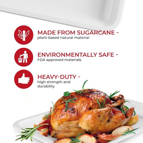 5 Compartment Plates Disposable Heavy Duty (100 Pack) Trays 12.5" x 8.6" - Sugarcane School Trays - Disposable Plates with Compartments Sectioned - Environmentally-Friendly Paper Dividers