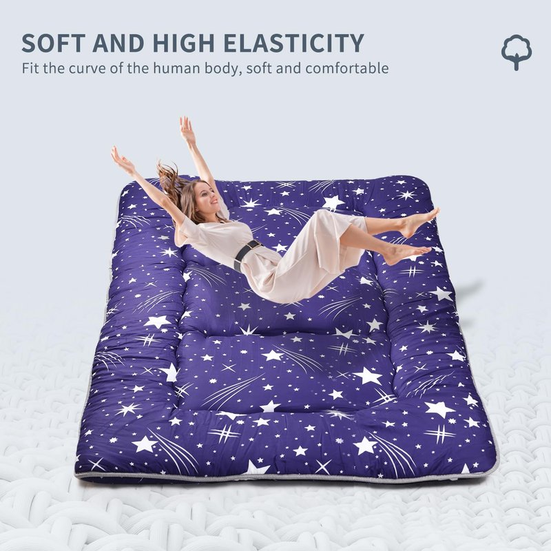 DPRRCX Japanese Floor Mattress,Roll Up Memory Foam Tatami Mat Easy to Store and Portable,Futon Mattress Suitable for Camping and Guest Room (Blue, Twin (80" x 36"))