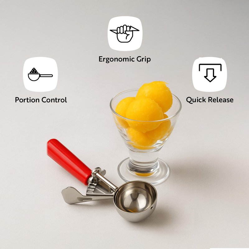 Restaurantware Met Lux 3.25 Ounce Portion Scoop 1 Trigger Release Cookie Scoop - With Green Handle Stainless Steel Disher For Portion Control Scoop Cookie Dough Cupcake Batter Or Ice Cream