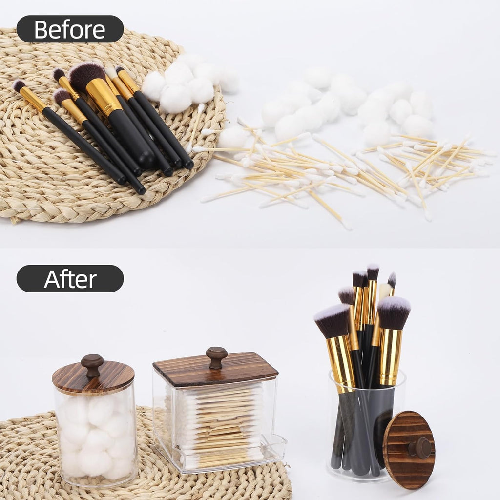 Tbestmax Qtips Holder - Clear Plastic Cotton Swab Dispenser Jar | 10oz Apothecary Organizer
