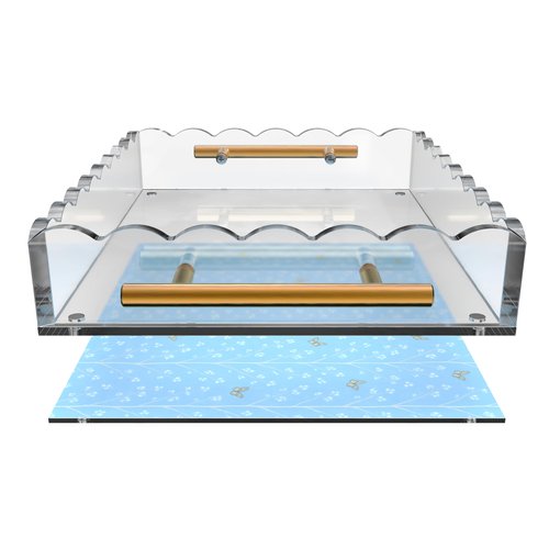 GRAHAM DESIGN 10×12 Rectangular Scalloped Acrylic Tray with Bronze Handles & Magnetic Mat – Clear Display Tray, Vanity Organizer, Anti‑Slip Decor Accent & Gift