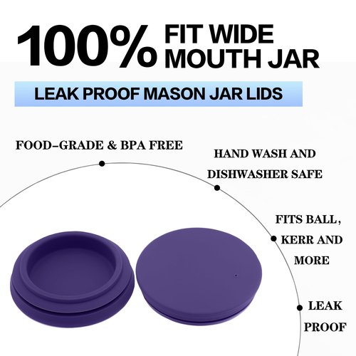Wide Mouth Mason Jar Lids - Large Mouth Canning Lids Fit for All Wide Mouth Mason Jars,Food Grade Silicone Mason Jar Caps,Dishwasher Safe,Leak Proof Reusable Lids,5 Pack