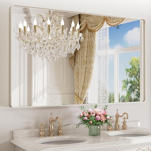LOAAO Brushed Nickel Bathroom Mirror - 60X36 Inch Rounded Rectangle Design, Anti-Rust & Shatterproof