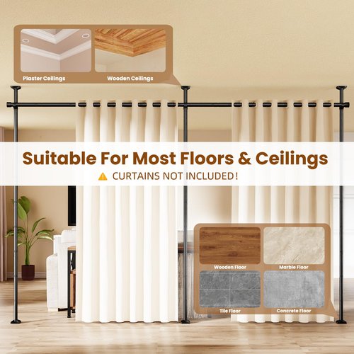Bonpally Room Divider Curtain Rod, No Drilling Tension Rod for Room Separation, 4-10ft(H) 28-114inch(W) Adjustable Heavy Duty Floor to Ceiling Wall Divider Room Partition Privacy Separator, Black