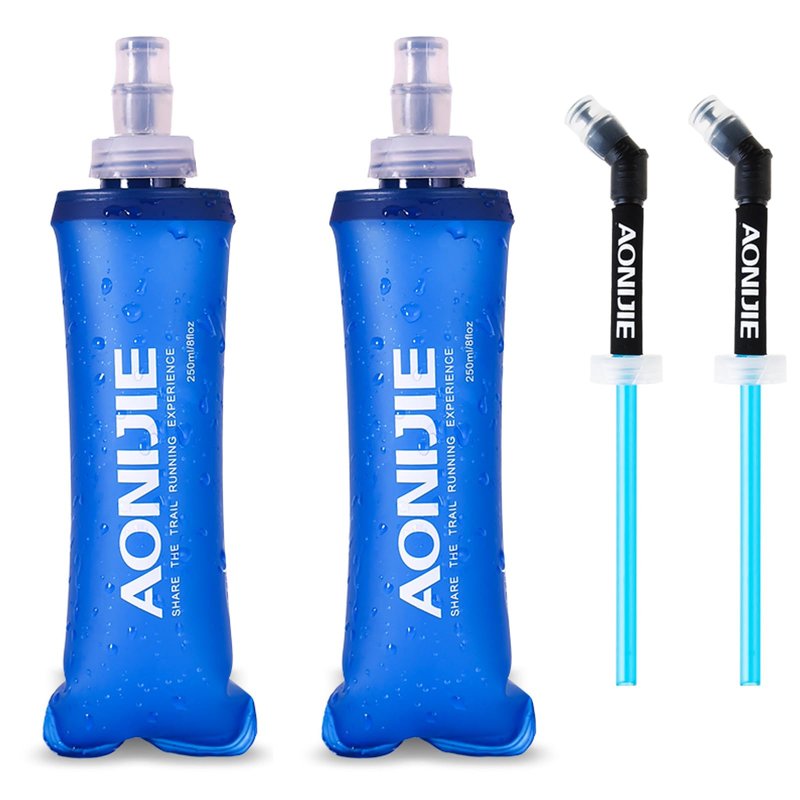 TRIWONDER Collapsible Water Bottles TPU Soft Flask Running Bottles BPA-Free Sports Flasks for Hiking Climbing Camping (250ml/8.45oz with Straws - Pack of 2)