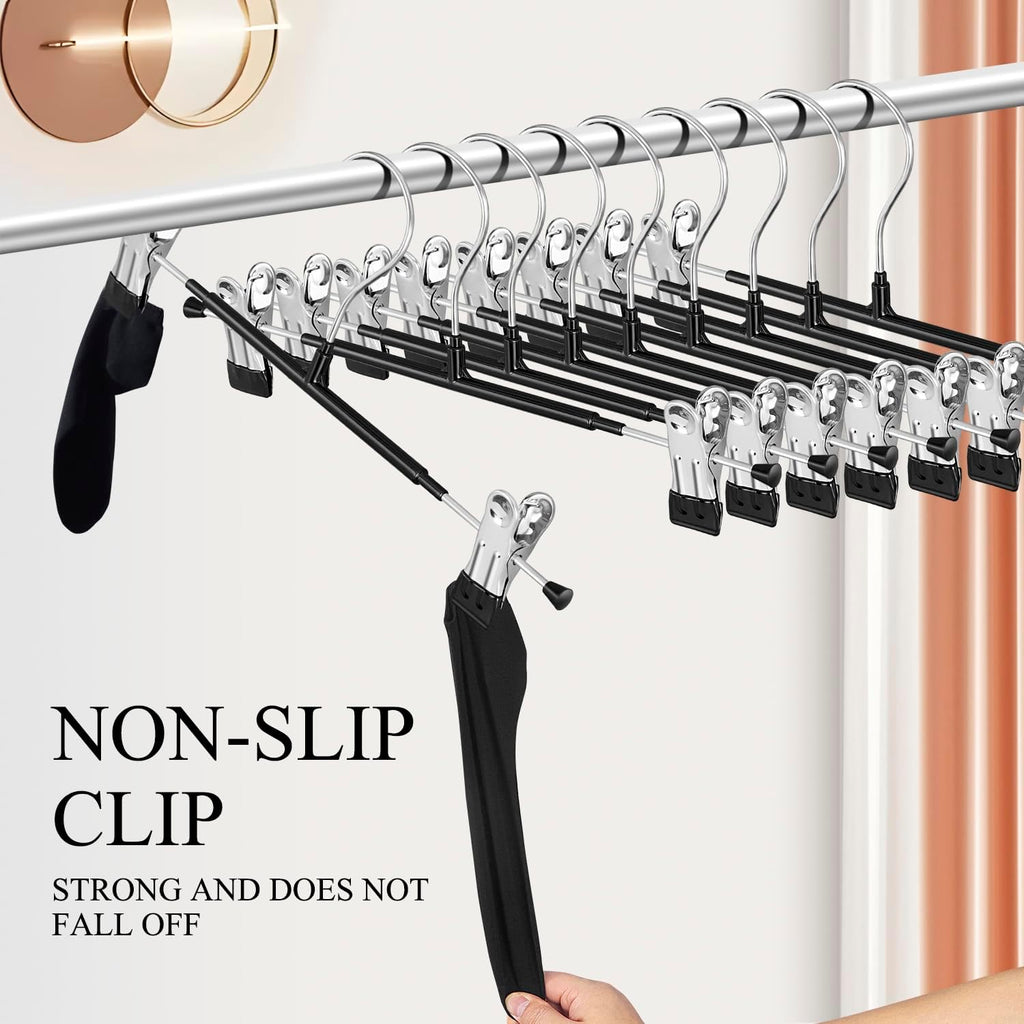 Skiennix 20-Pack Heavy Duty Pants & Skirt Hangers - Non-Slip Metal Clips for Space-Saving Organization