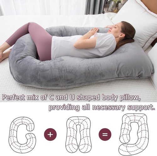 MOON PINE U-Shaped Pregnancy Pillow - Full Body Maternity Support with Cover (Dark Grey)