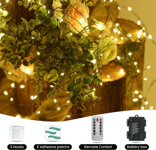 Dailyart 120 LED Starry Lights - 6 Feet Waterproof Dark Green Copper Wire Fairy String Lights for Weddings, Parties & Gardens