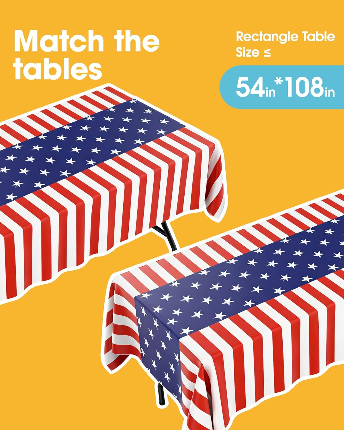 Niuara American Flag Tablecloth - 4 Pack Disposable 54" x 108" Patriotic Table Covers for 4th of July Celebrations