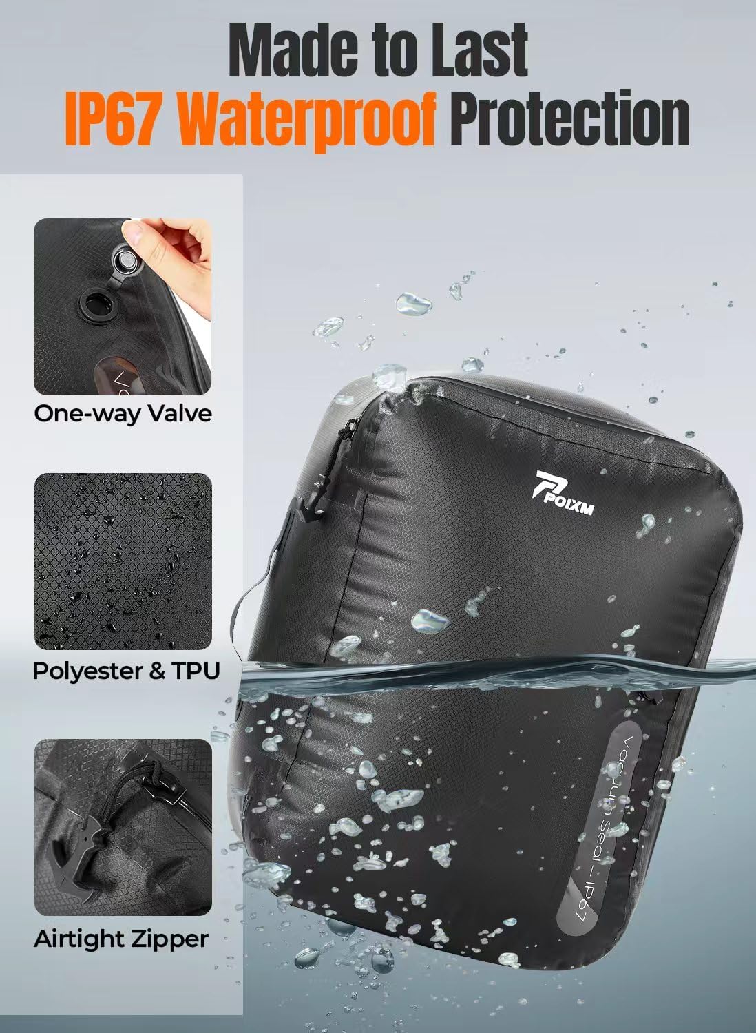 Skiennix Vacuum Bags for Travel - Wireless Pump Included, IP67 Waterproof, 3 Pack for Space Saving Storage