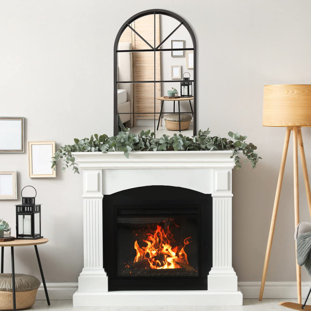 ironsmithn Arched Mirror, Windowpane Mirror, 31.5"x19.7" Window Finished Metal Mirrors, Black Grid Mirrors for Decor Living Room Fireplace Entryway Bedroom Hallway