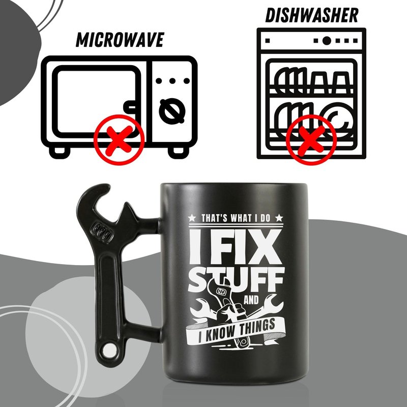 Onebttl Unique Gifts for Men, Car Guy Gifts Coffee Mug with Wrench Spanner Handle, for Mechanic Dad, Husband, Grandpa, Handyman, 13.5 oz Ceramic Mug for Birthday, Christmas - I fix stuff
