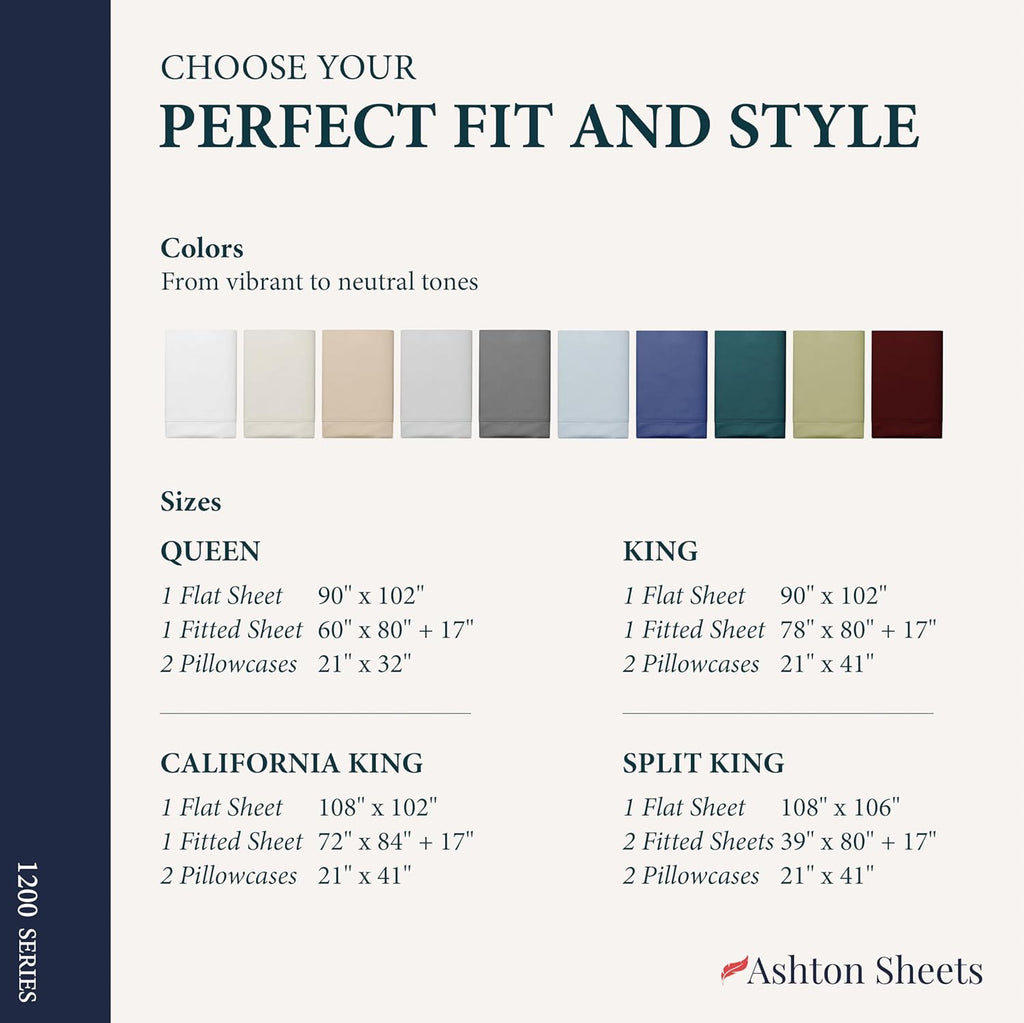 Signature Collection 100% Egyptian Cotton King Size Sheets Set - Luxury 1200 Series, Soft Cooling, 4 PC, White