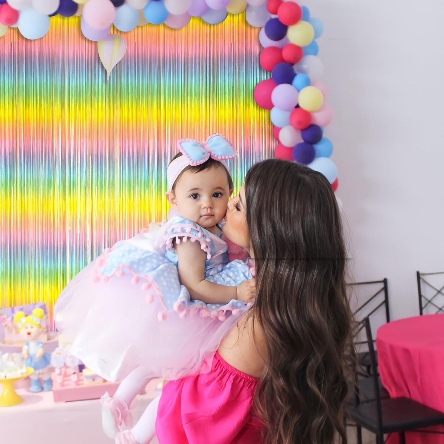 Pastel Rainbow Foil Fringe Curtain - Vibrant Party Backdrop Tinsel Streamers for Birthday Celebrations