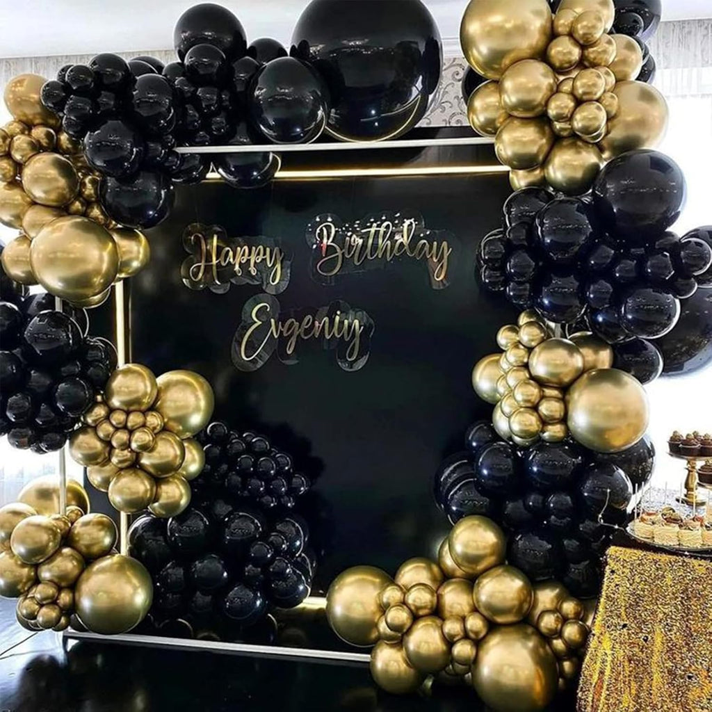 PartyWoo Black and Gold Balloon Arch Kit - 140pcs in 5-18 Inch Sizes for Birthday & Graduation Celebrations