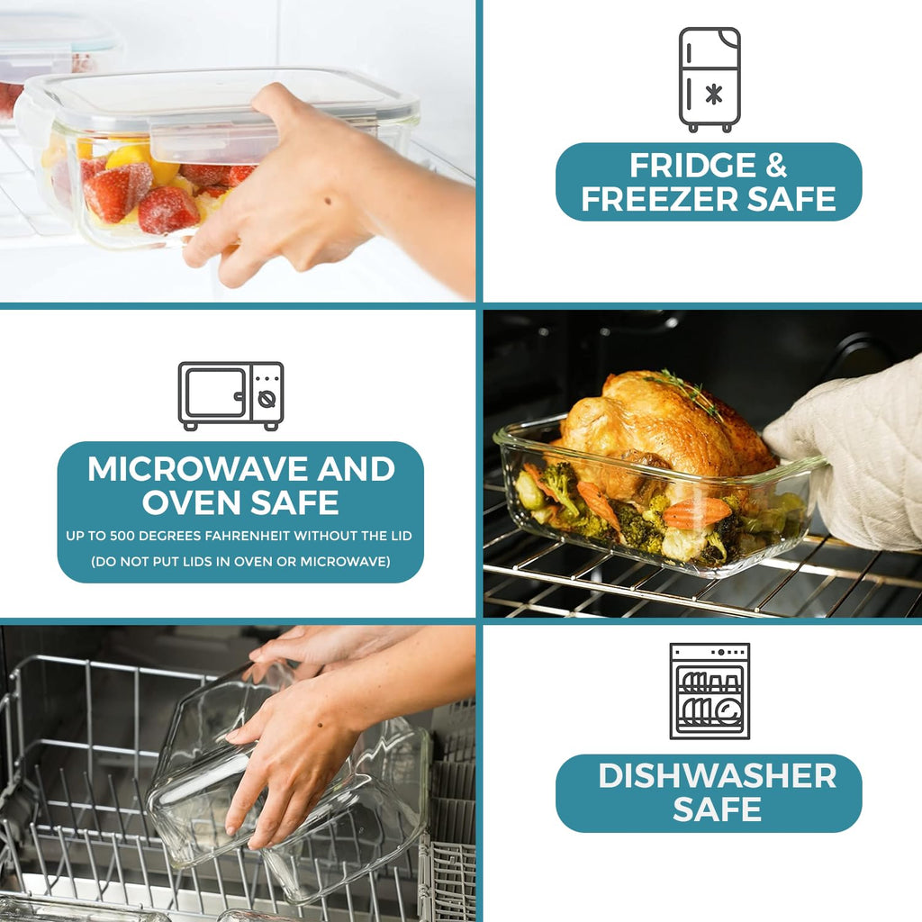 Razab 35 Pc Set Glass Food Storage Containers with Lids - Meal Prep Airtight Bento Boxes BPA-Free 100% Leak Proof (15 lids,15 glass & 5 Plastic Sauce/Dip Containers)