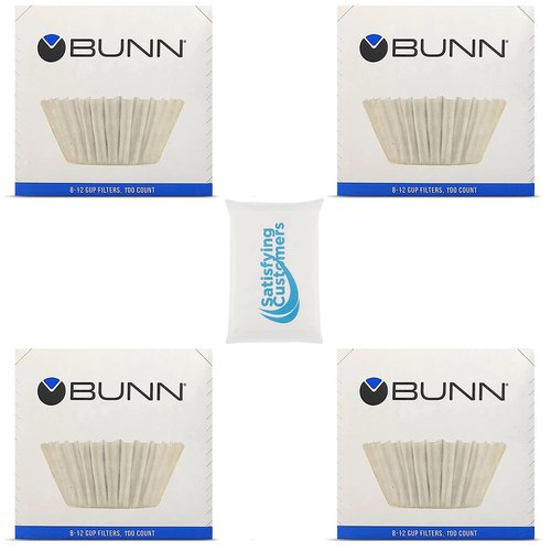BUNN Coffee Filter – 4 PK - 100 PCS per Pack – Taller – Flat Bottom Liner – Quality Paper for Most Coffee Makers – Aromatic Brew – with Satisfying Customers Travel Tissue Pack (4PK)