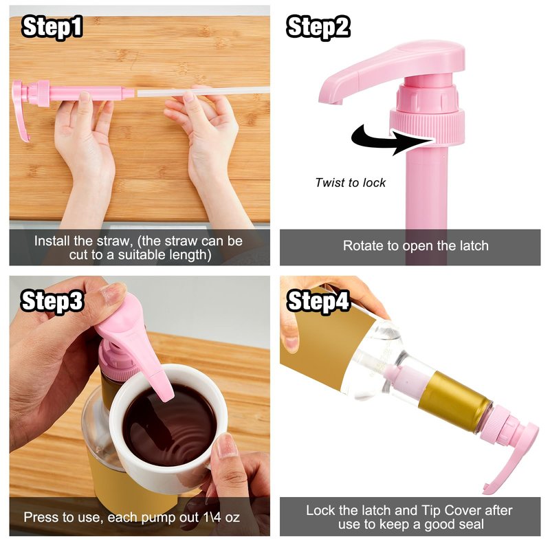 Patelai 10 Pcs Coffee Syrup Pump, Pink Plastic Pumps for Syrup Bottles 750ml - 1L, Reusable Syrup Pump Dispenser