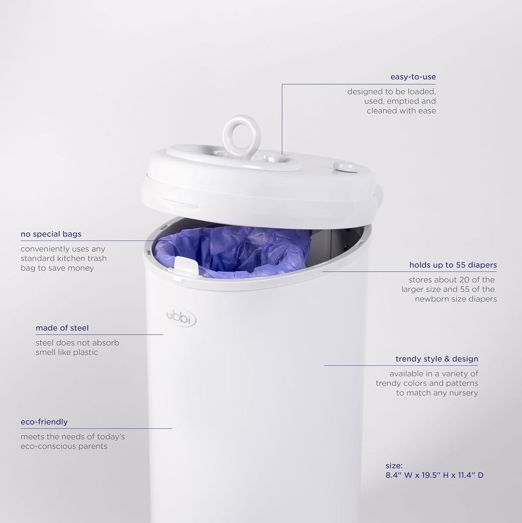 Ubbi Steel Diaper Pail - Odor Locking Design, No Special Bag Needed | Award-Winning, Blush Pink