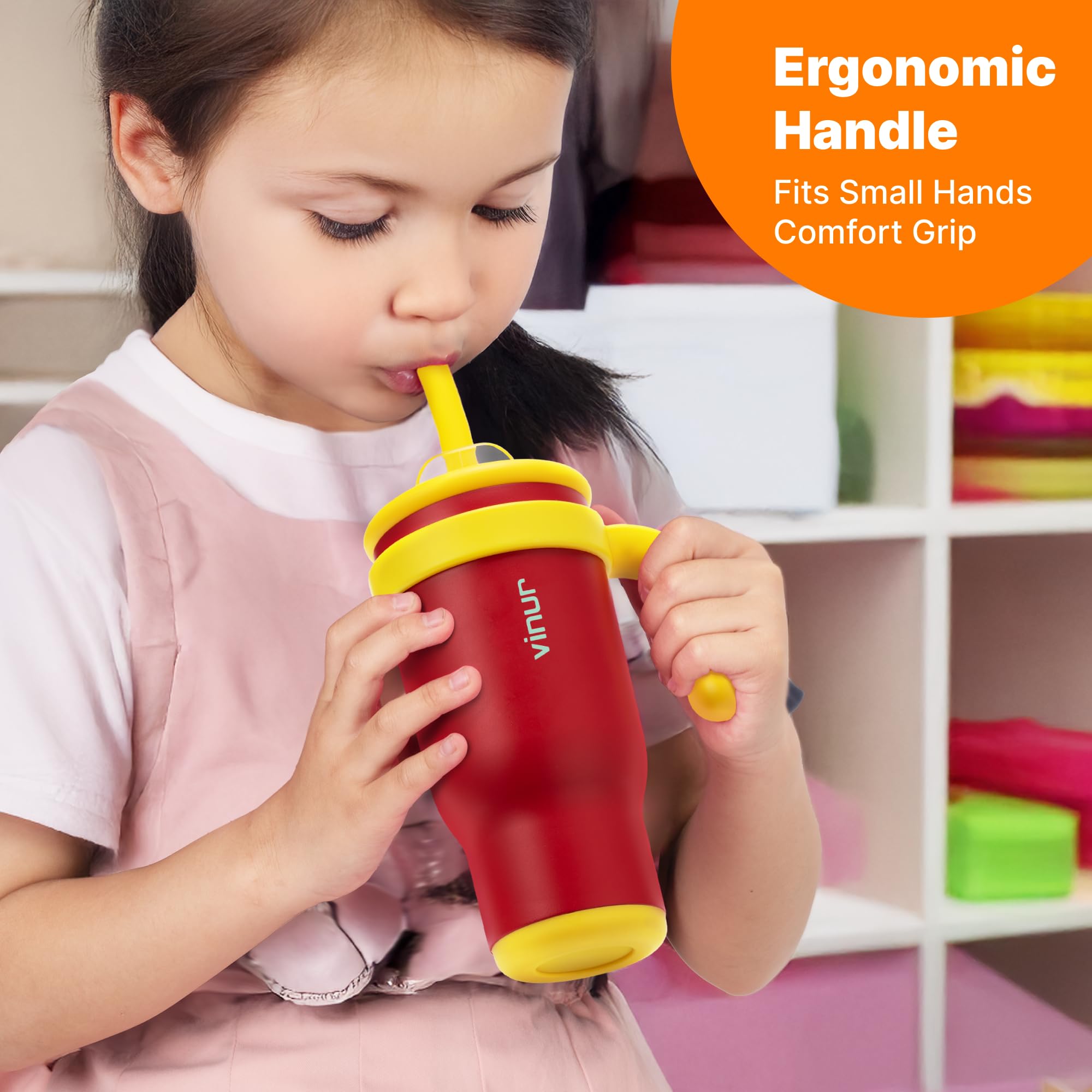 VINUR Insulated Tumbler with Handle 17 oz Stainless Steel Double Wall Vacuum Tumbler Travel Water Cup with Lid and Straw(Canyon Red-Navy)