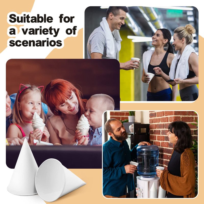 Roshtia 2400 Pcs Paper Cone Cups Thicken Disposable Cone Cups for Shaved Ice, Slushies Water Cooler Dispenser, White (4 oz)
