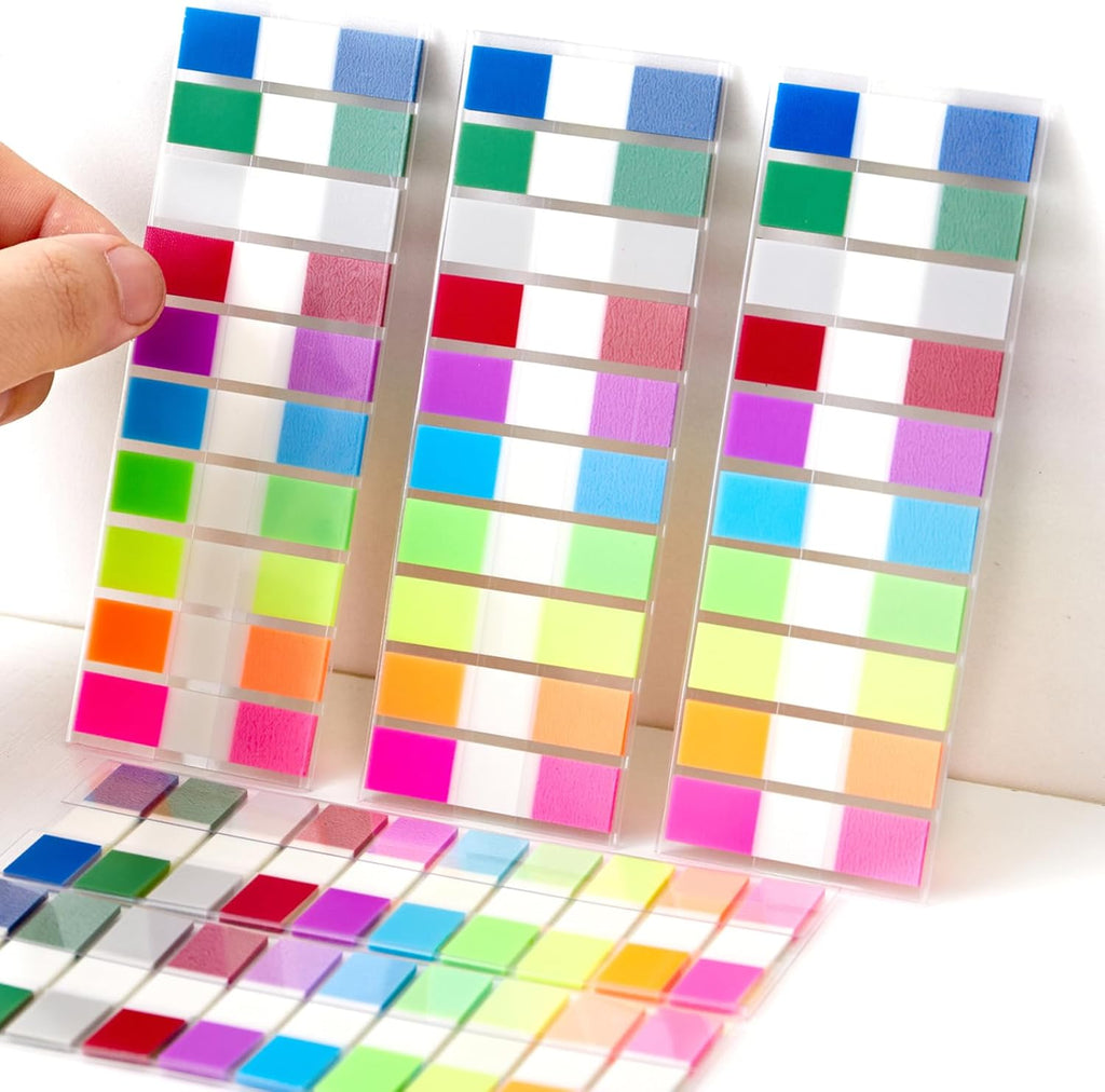 Skiennix Sticky Tabs Notes - 1000 Pcs Transparent Writable Colored Index Tabs | Repositionable File Flags for Office & School