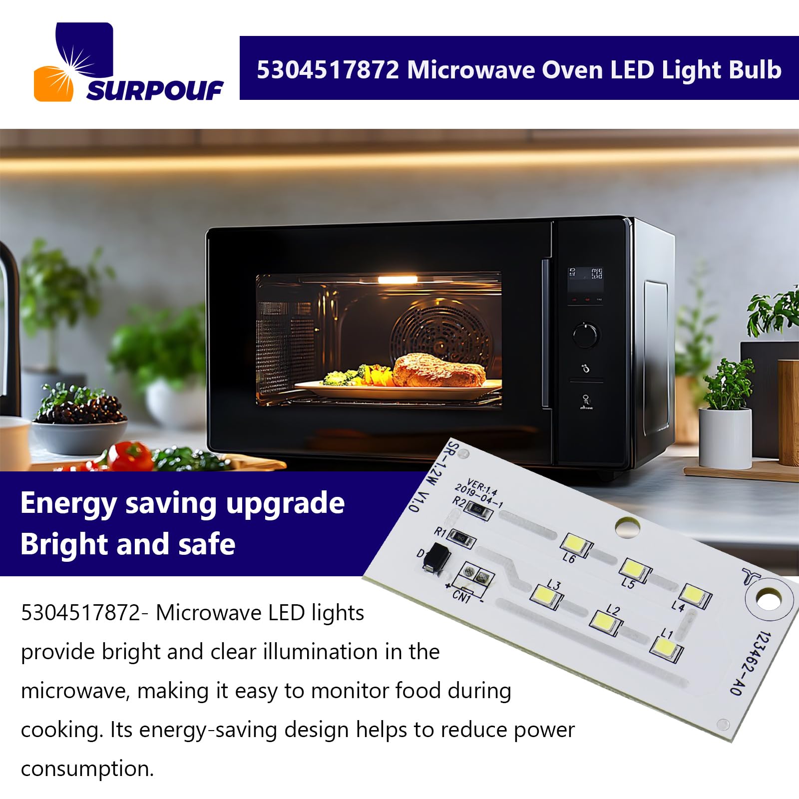 SURPOUF 5304517872 Microwave LED Light Bulb Replacement 5304499540 5304509445 Fit for Frigidaire IKEA Replace 123462-A0 4920115 AP6809088 PS12585761 EAP12585761（1 pc）