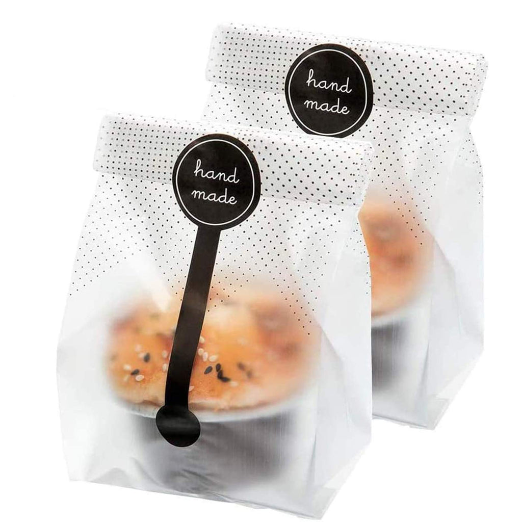 Palksky (400Pcs)200pcs Translucent Plastic Bags/Bakery Bags with 200pcs Handmade Stickers for Muffin Cookie Cake Chocolate Candy Snack Wrapping Bakery Packaging