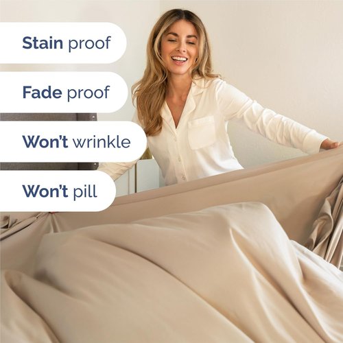 King Size 4 Piece Sheet Set - Comfy Cooling Bed Sheets for Luxury Hotel Feel - Deep Pockets, Soft & Wrinkle-Free - Oeko-Tex Certified - Cream
