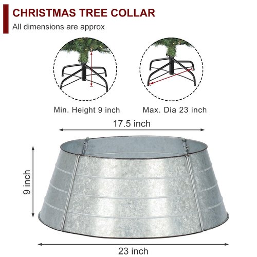 BAYN Metal Christmas Tree Collar, 23-Inch Diameter Base Cover Christmas Tree Ring Stand-Galvanized