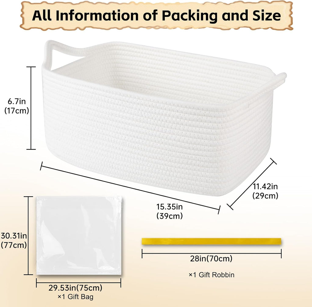OIAHOMY Woven Storage Basket - 19L Gift Basket with Handles, Ideal for Baby Showers & Nursery - White