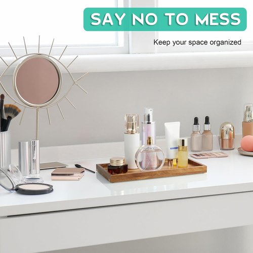 ALELION 11.7" Bathroom Vanity Tray - Acacia Wood Decorative Organizer for Makeup, Perfume & Jewelry
