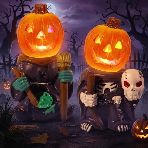 Exasinine Halloween Figurines - 5.5" Resin Jack O' Lantern Ornaments for Spooky Indoor Décor
