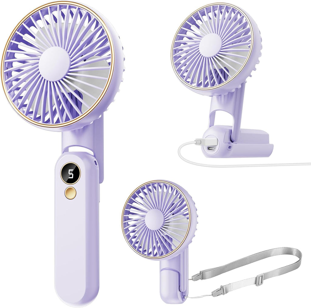 Skiennix Portable Handheld Fan - 180° Foldable USB Rechargeable Mini Fan with 5 Speed Settings | Purple